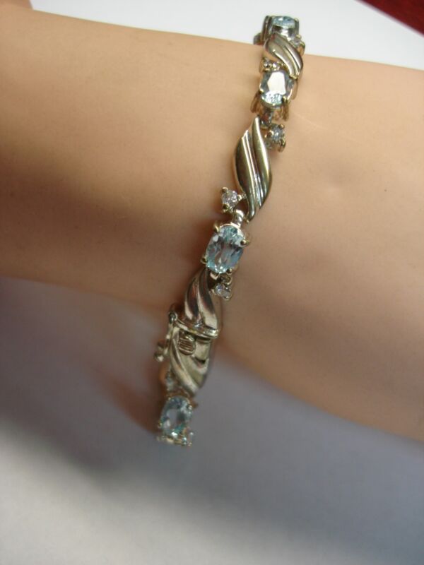 Sterling silver blue topaz and cubic zirconia bracelet