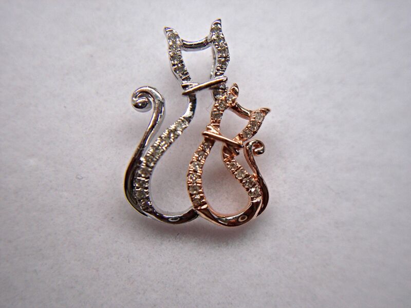 Diamond Cat & Kitten Slide Pendant in Sterling Silver & 14K Rose Gold - Pre-Owned