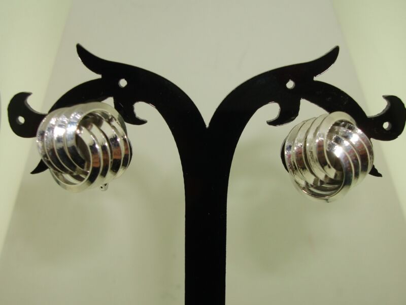 Vintage Trifari silver twisted knot clip-on earrings, signed with the crown hallmark