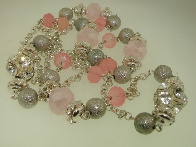 Rhinestone and rose glass bead necklace