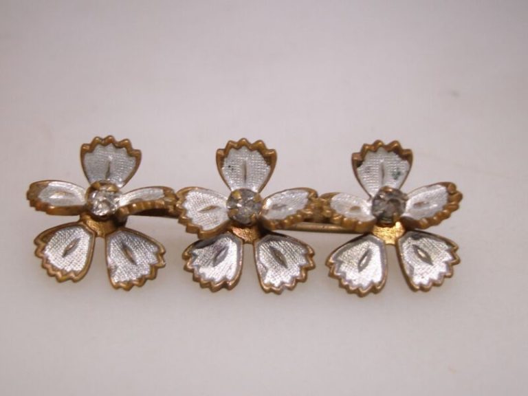 Antique Victorian forget-me-not enamel and rhinestone bar pin