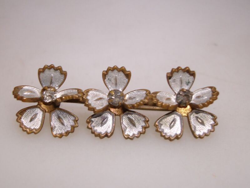 Antique Victorian forget-me-not enamel and rhinestone bar pin