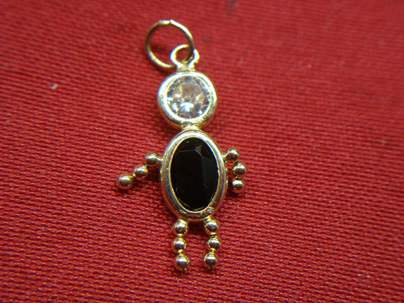 14K Yellow Gold January Boy Charm - Moving Arms & Legs - Simulated Topaz & Garnet