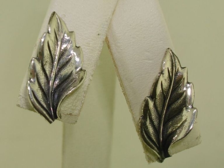Vintage Sterling Silver Leaf Earrings, 1940s