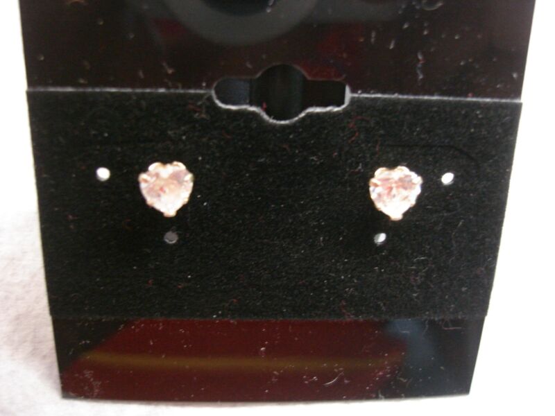 14K gold heart stud earrings with Cubic Zirconia (CZ stones)