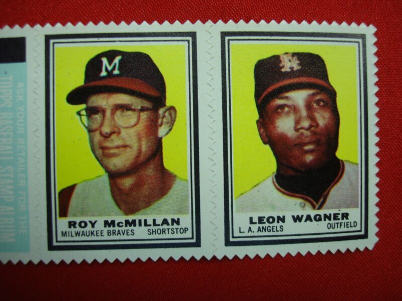 Vintage 1962 Topps Baseball Stamp Panel featuring Roy McMillan and Leon Wagner
