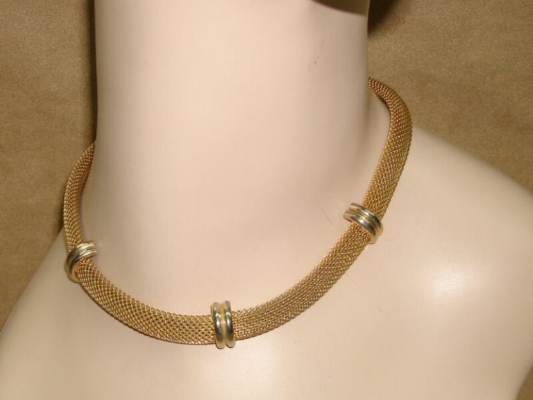 Vintage 1940s-50s gold tone mesh choker necklace, wide statement piece