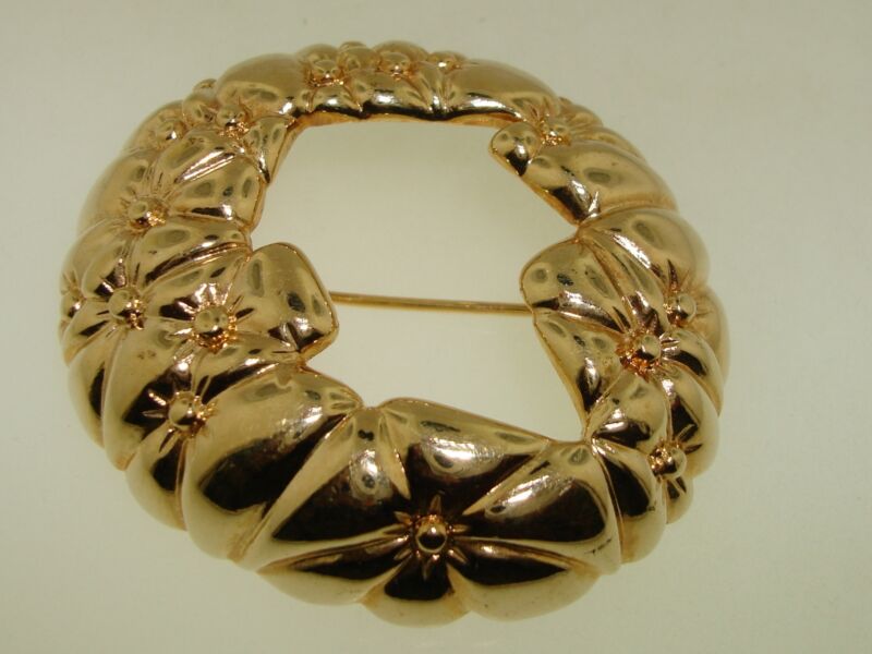 Swarovski Gold Tone Puffy Flower Pin