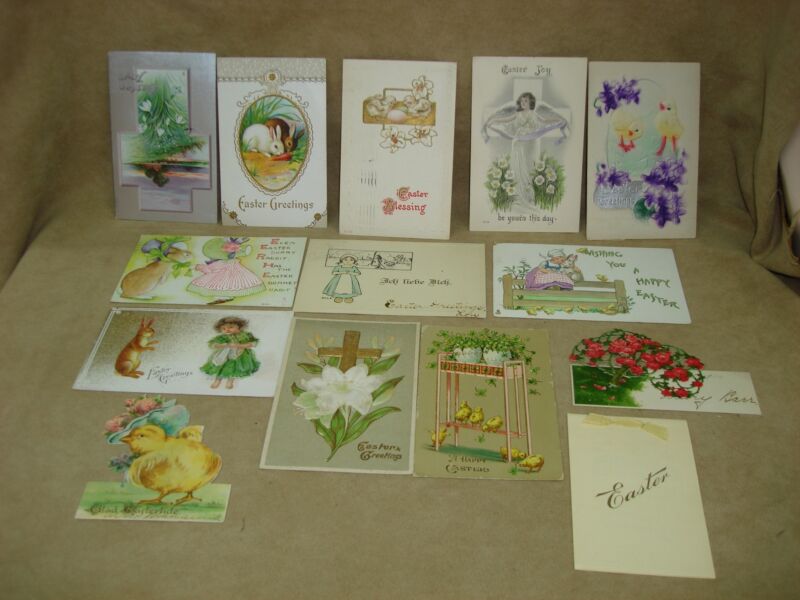 Antique Easter Cards 1913 Set of 13 - Embossed, Hand-Colored & Stand-Up Designs