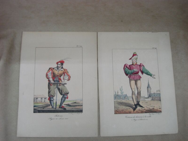 Antique hand-colored lithographs of King Louis XIII and Charles VII by F. Delpeck, 1880s
