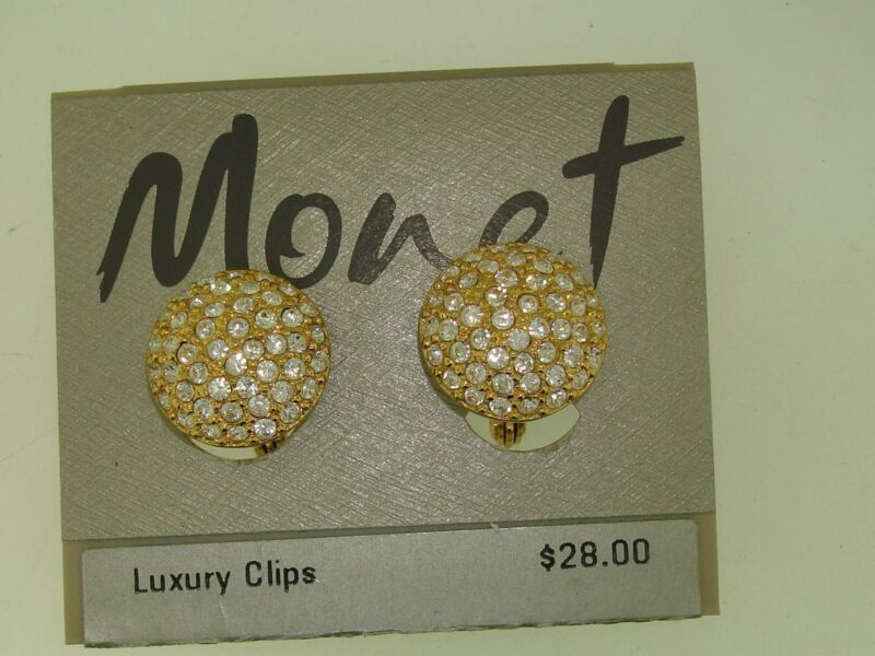 Vintage Monet Rhinestone Clip Earrings