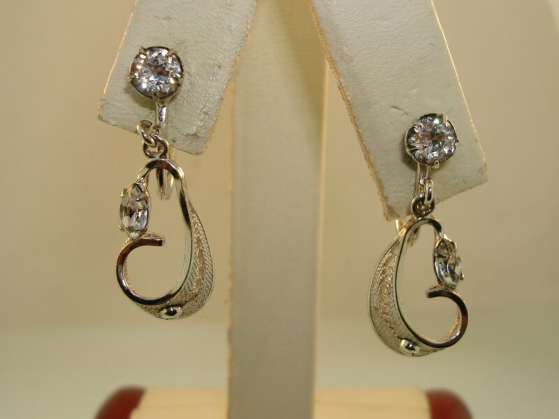 Vintage 1940s-50s Carl Art Spun Sterling Silver Rhinestone Earrings