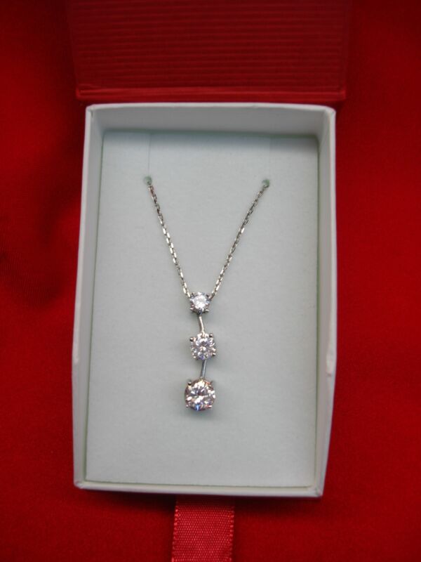 Sterling silver 3-stone CZ pendant and chain necklace (adjustable) - pre-owned