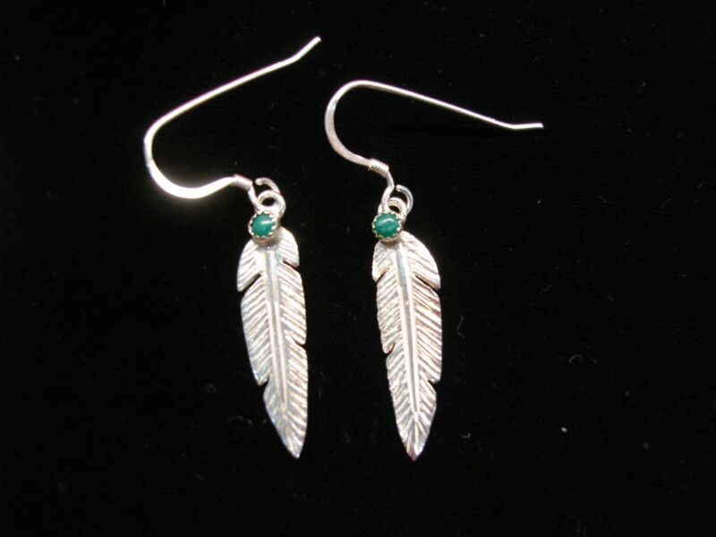 Sterling Silver Feather Earrings with Turquoise Accents