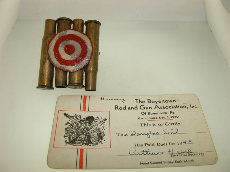Vintage 1940s BSA Neckerchief Slide - Handmade Shell Casing with Dated Gun Club Card