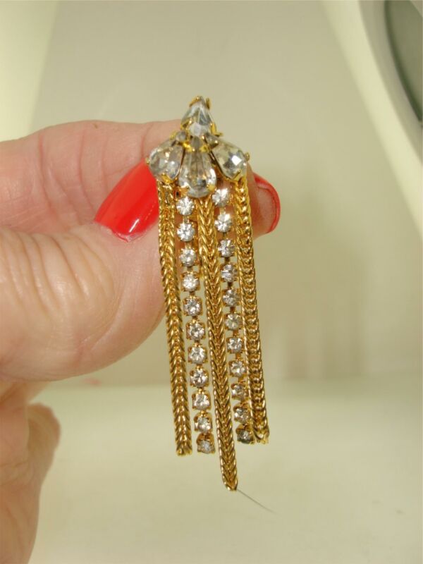 Vintage rhinestone dangle earrings with fringe