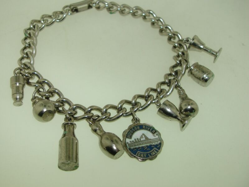 Vintage 1960s enamel Hudson River Day Line charm bracelet