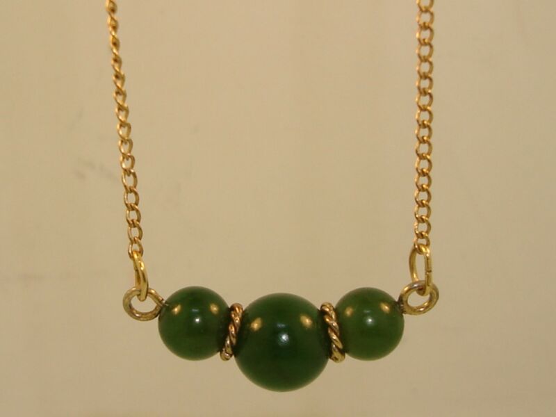 Vintage 1950s Elka 12K gold filled jade necklace with spinach green beads