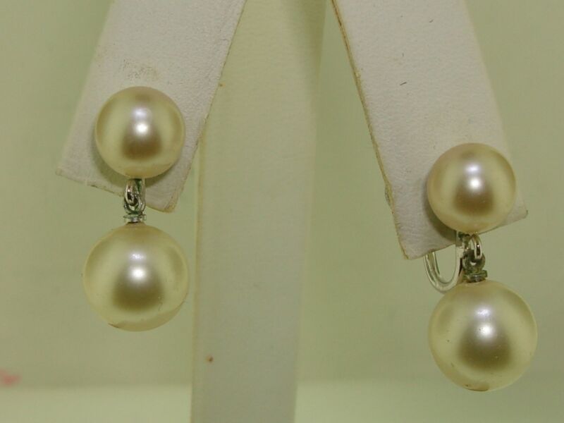Vintage Trifari Crown Earrings - Large Faux Pearl Dangle Screwbacks
