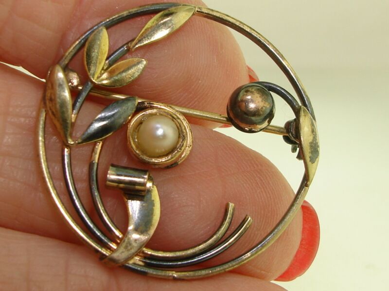 Vintage Art Nouveau gold filled pearl pin by Carl Art (1940s)