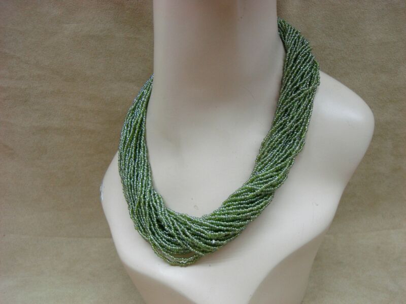 Vintage 1920s Art Deco Seed Bead Necklace with Antique 1910 Coin Clasp