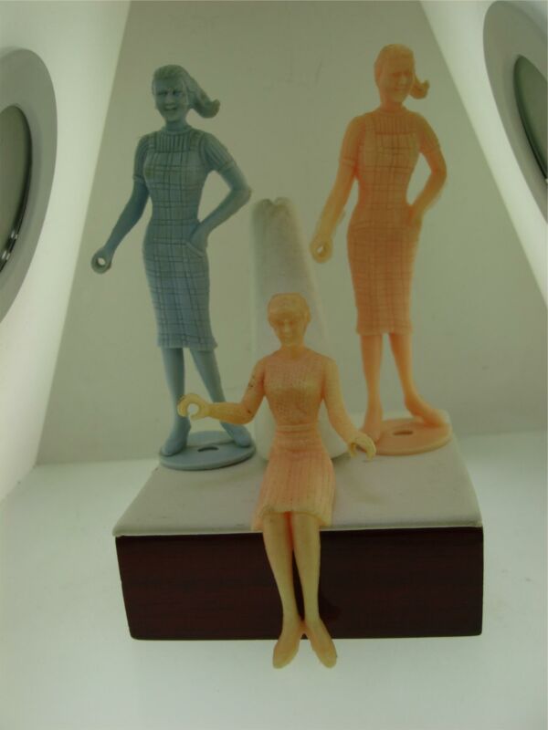 Set of three vintage 1950s Multiple Plastics ponytail lady figures
