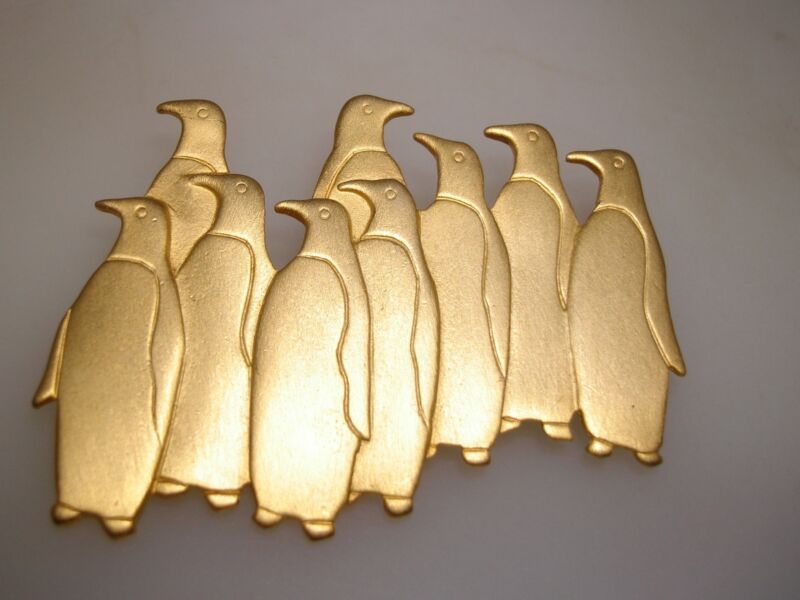 Vintage 1988 gold-washed penguin pin by J.J., signed, mint condition