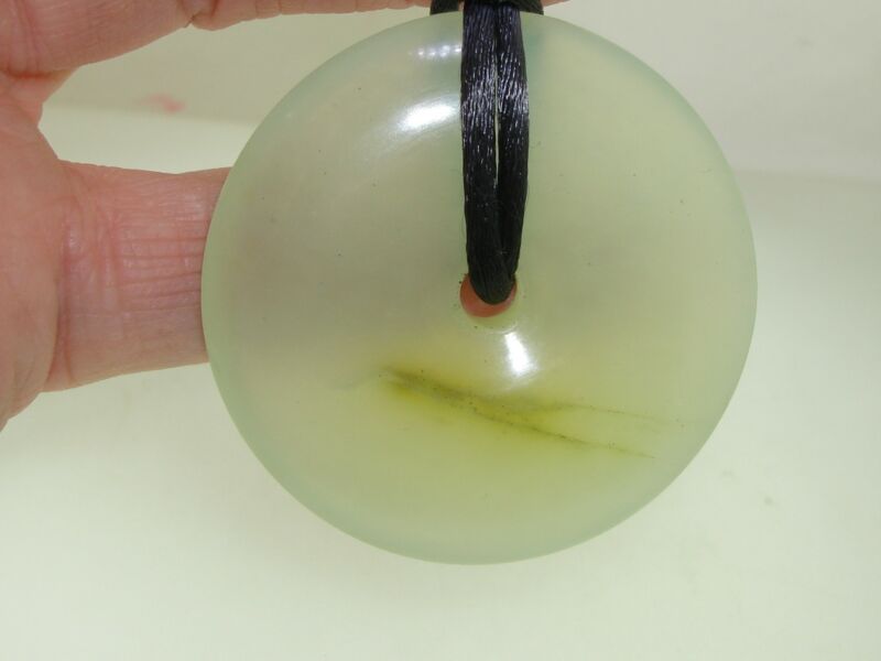 Vintage jadeite disc pendant necklace, opaque green, statement piece