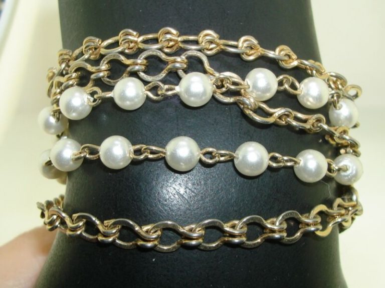 Vintage Coro gold tone faux pearl multi-chain bracelet, 1940s-50s