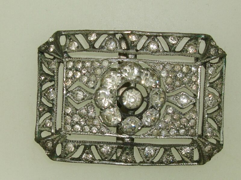 Antique Art Deco Fishel & Nessler silver buckle with diamante paste