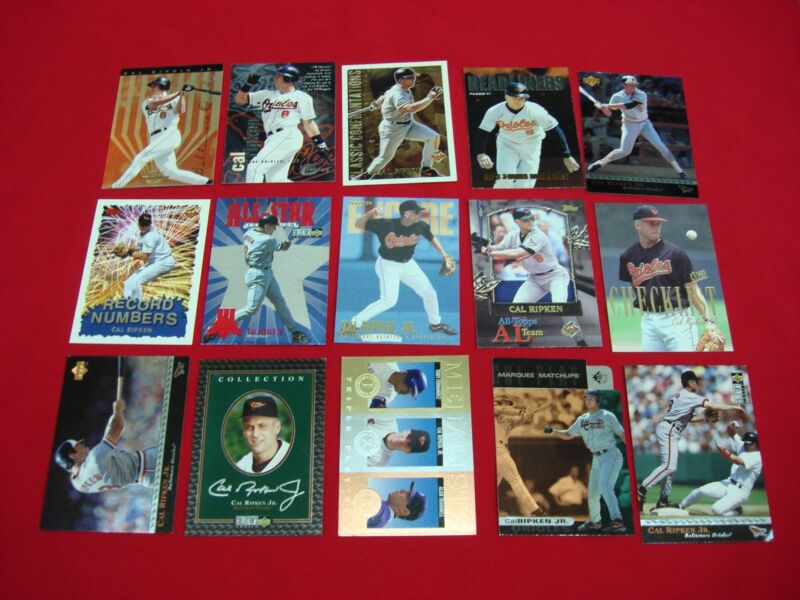 Cal Ripken Jr. baseball card collection featuring inserts, parallels, and holograms