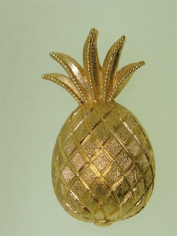Vintage Crown Trifari Pineapple Brooch - Brushed Gold Tone, Mint Condition