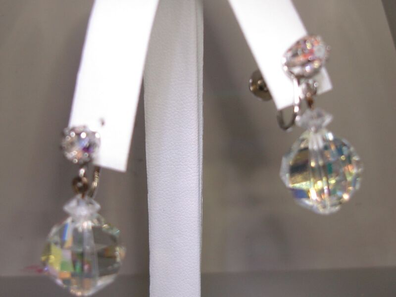 Vintage Laguna aurora borealis crystal dangle earrings with silver screw backs
