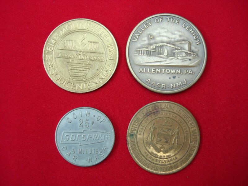Vintage Pennsylvania Tokens - Allentown, Pottsville, Norristown & Mountville (Set of 4)