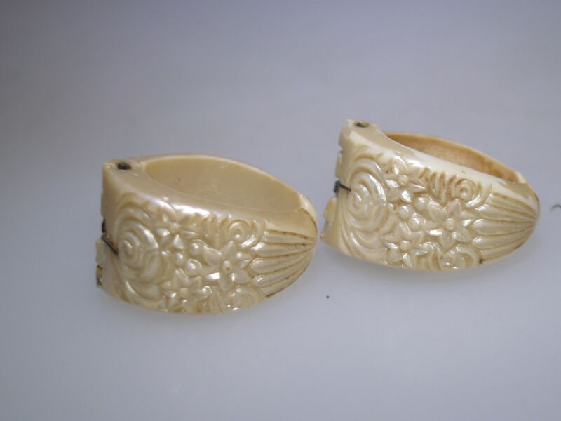 Art Deco 1930s cream floral celluloid cuff earrings