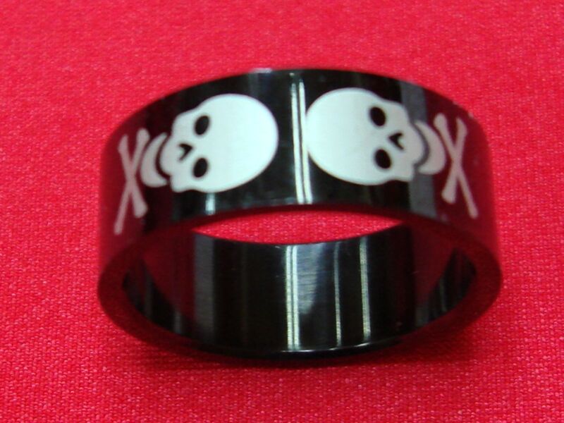 Heavy black titanium skull ring, size 9