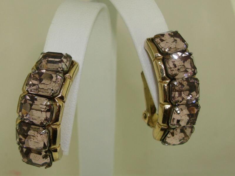 Vintage 1940s Barclay gold-filled lavender rhinestone clip-on earrings