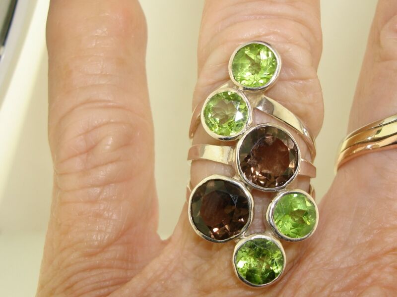 Artisan Sterling Silver Peridot & Smoky Quartz Ring