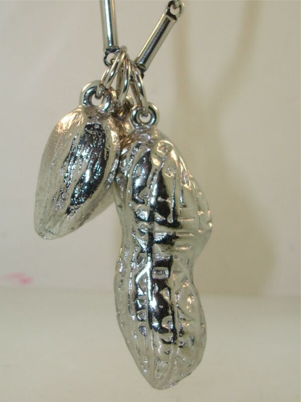 Vintage silver peanut and almond nut pendant necklace