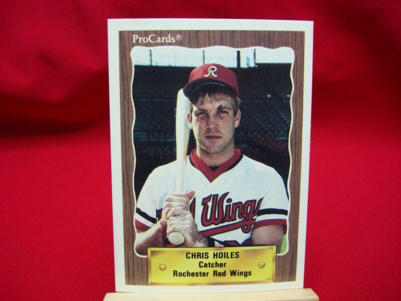 Collection of over 70 vintage 1990 ProCards Minor League Baseball cards featuring the Rochester Red Wings, including Chris Hoiles #704