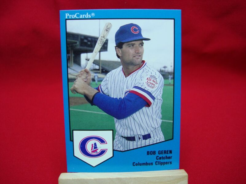 1989 ProCards Minor League Baseball cards featuring Bob Geren, manager of the Columbus Clippers. Over 70 factory overrun cards in excellent condition.