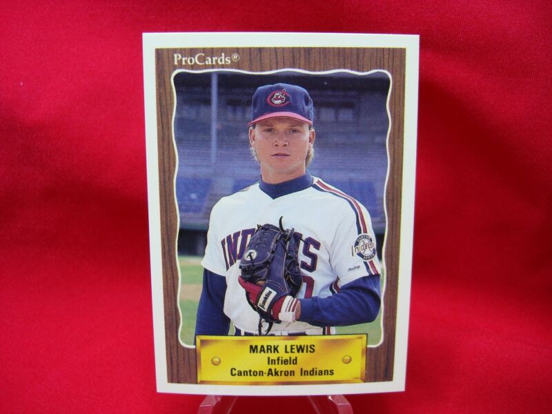 Factory Overrun 1990 ProCards Minor League Baseball Cards of Mark Lewis (#1299) playing for the Canton-Akron Indians.