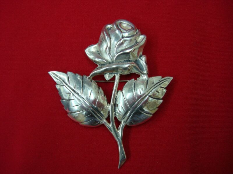 Vintage sterling silver rose brooch pin, elegant statement jewelry