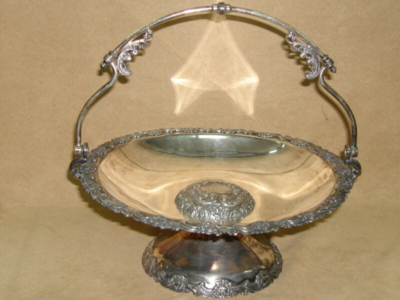 Antique Wilcox Silver Plate Bridal Basket Card Tray - Rare Quadruple Plate Floral Design (Circa 1900)