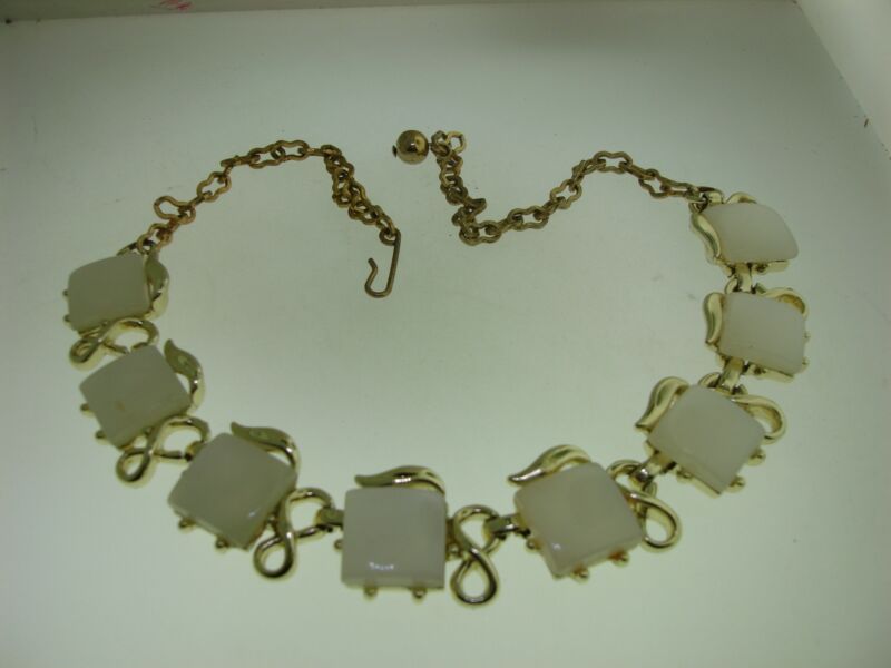 Vintage 1950s white lucite choker necklace with gold-tone links