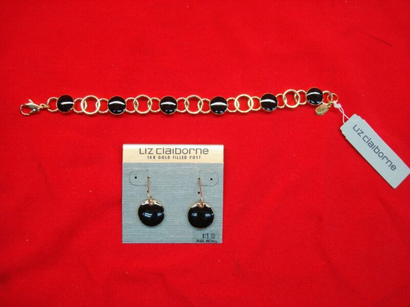 Liz Claiborne Onyx Bracelet & Dangle Earrings Set - New With Tags