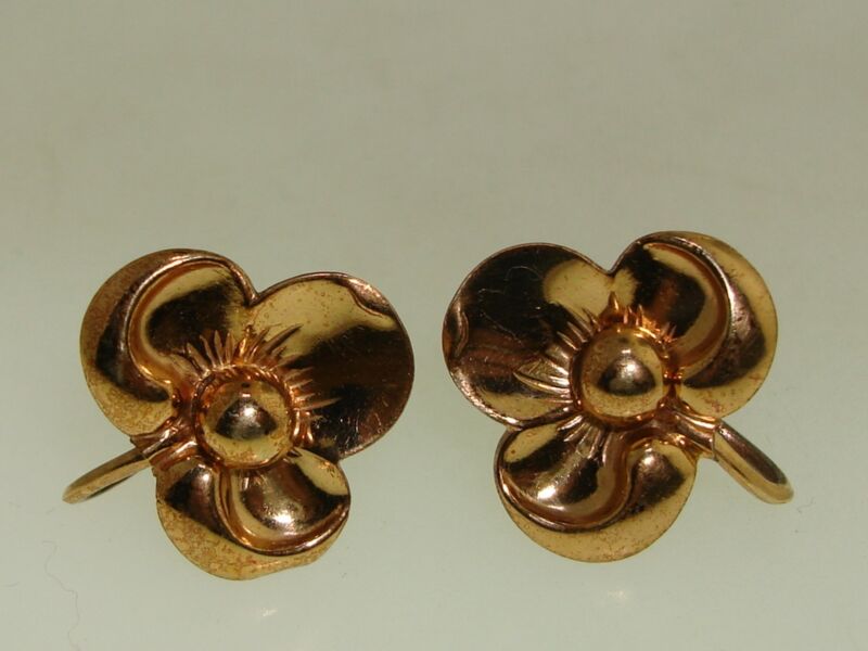 Vintage rose gold filled Celtic shamrock screw back earrings