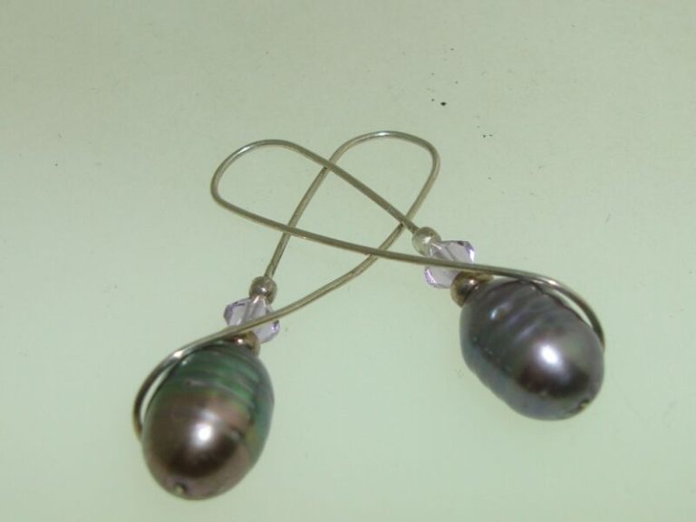 Artisan-crafted sterling silver baroque pearl earrings with gray lavender tones