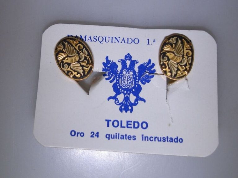 Vintage Spain Toledo 24K Gold Damascened Earrings - N.O.S. Mint Condition