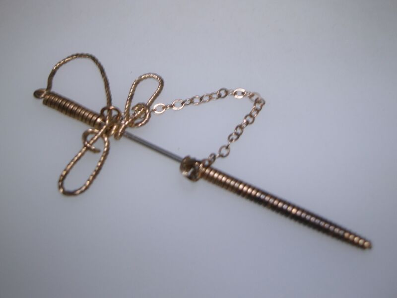 Antique Art Deco gold-tone wire sword pin, vintage jewelry